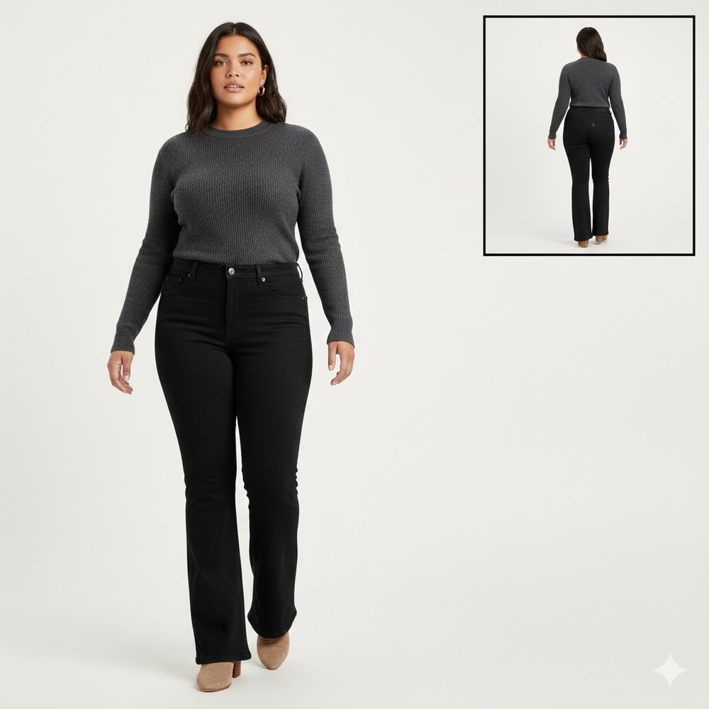Levi's 726 Flare Black High‎ Rise Jeans Womens 34 Fits 36x33 Read*